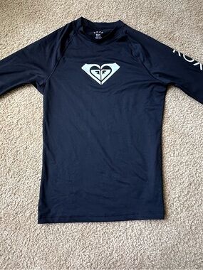 Roxy Black Swim Rash Guard with White Logo Print